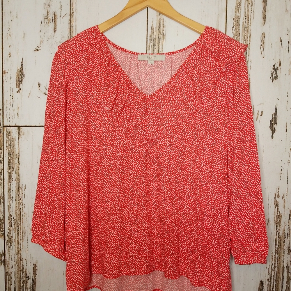Loft red blouse with little white hearts